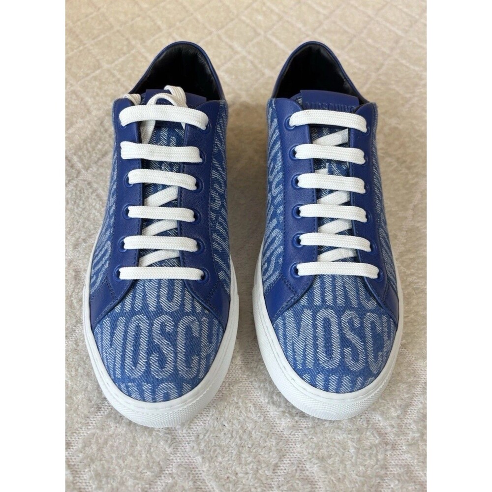 MOSCHINO Serena25 Blue Monogram Denim Low Top Sneakers Womens Size EU 40/ US 9